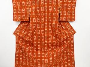 未使用品　縞に絣柄織り出し手織り紬着物